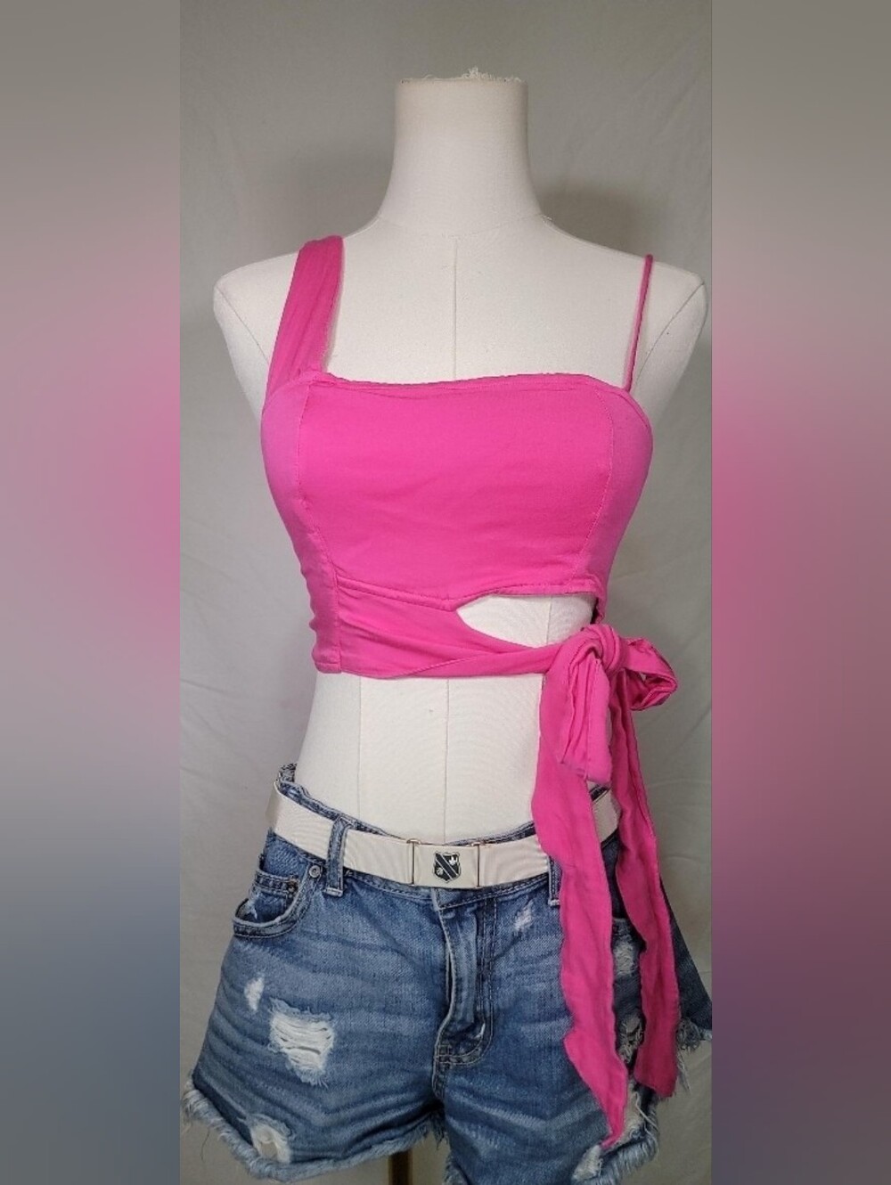 NWOT Free People X Revolve Pink One Shoulder Revolve Mila Tie Crop Top, Size XS